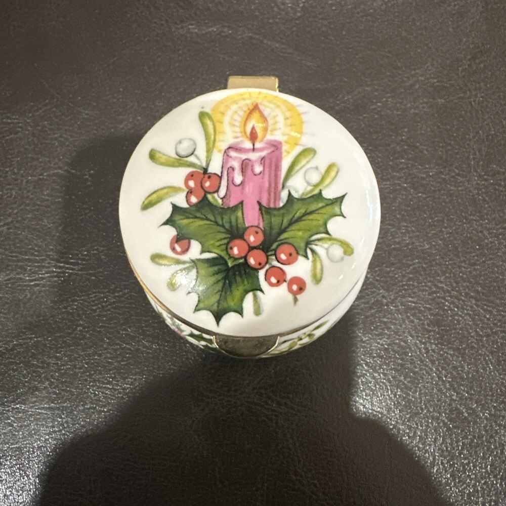 VTG Trinket Box by AVONDALE of England Fine Bone China Holly With Candle